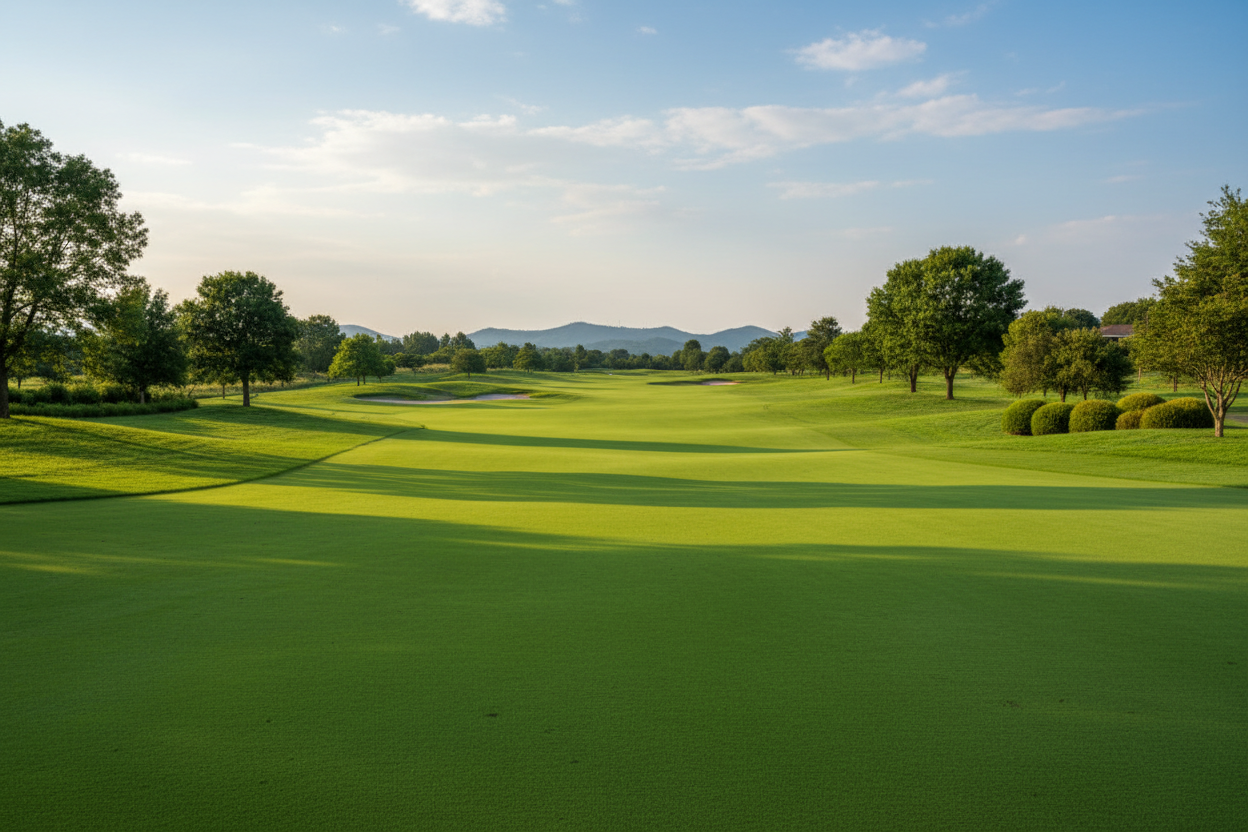 A long plush green golf fairway